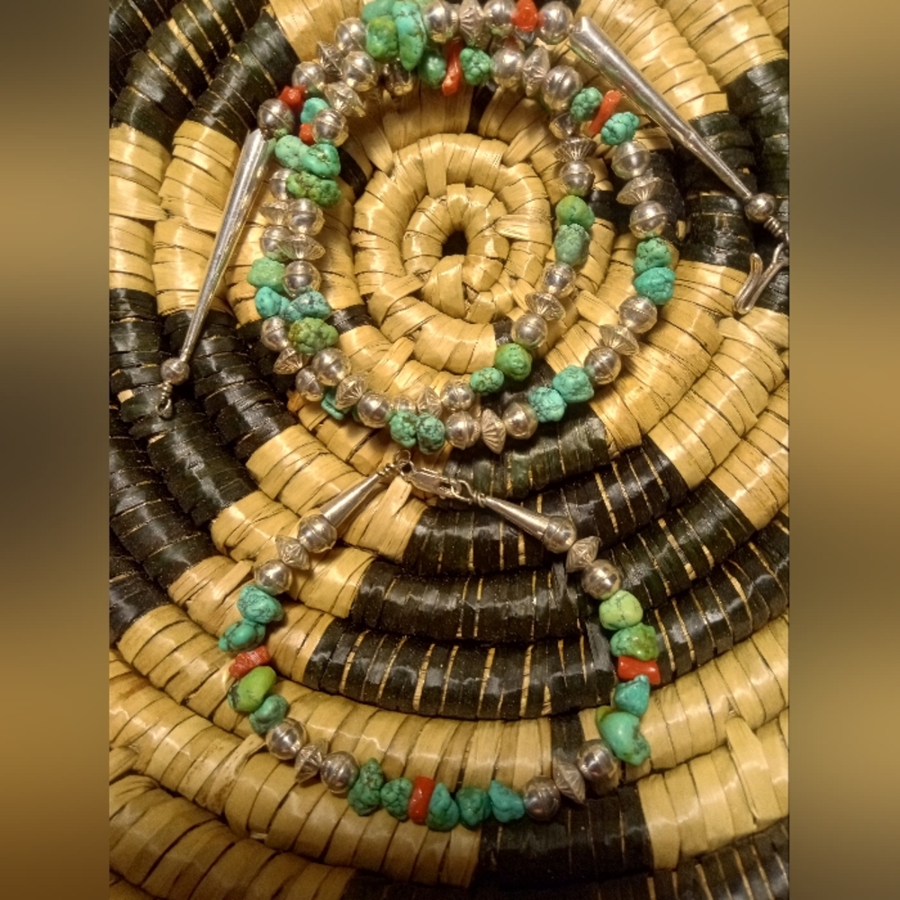 🔥Native American Sterling, Turquoise & Coral Set